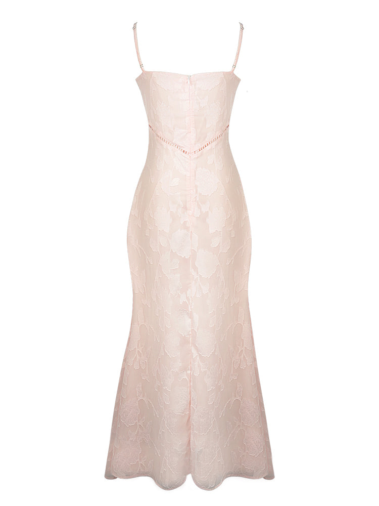 Elegant Thin Straps Floral Lace Maxi Dress