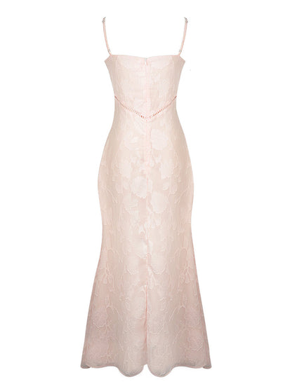 Elegant Thin Straps Floral Lace Maxi Dress