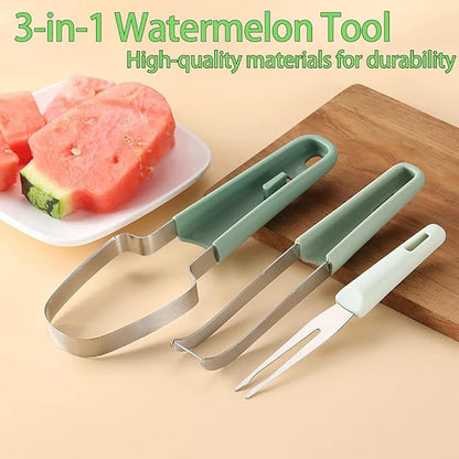 3-in-1 Stainless Steel Watermelon Cutter & Fork
