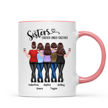 Back View Sisters Walking Forever Linked Together Personalized Mug, Gift For Sisters, Siblings