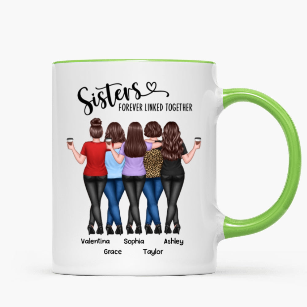 Back View Sisters Walking Forever Linked Together Personalized Mug, Gift For Sisters, Siblings