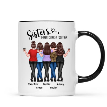 Back View Sisters Walking Forever Linked Together Personalized Mug, Gift For Sisters, Siblings