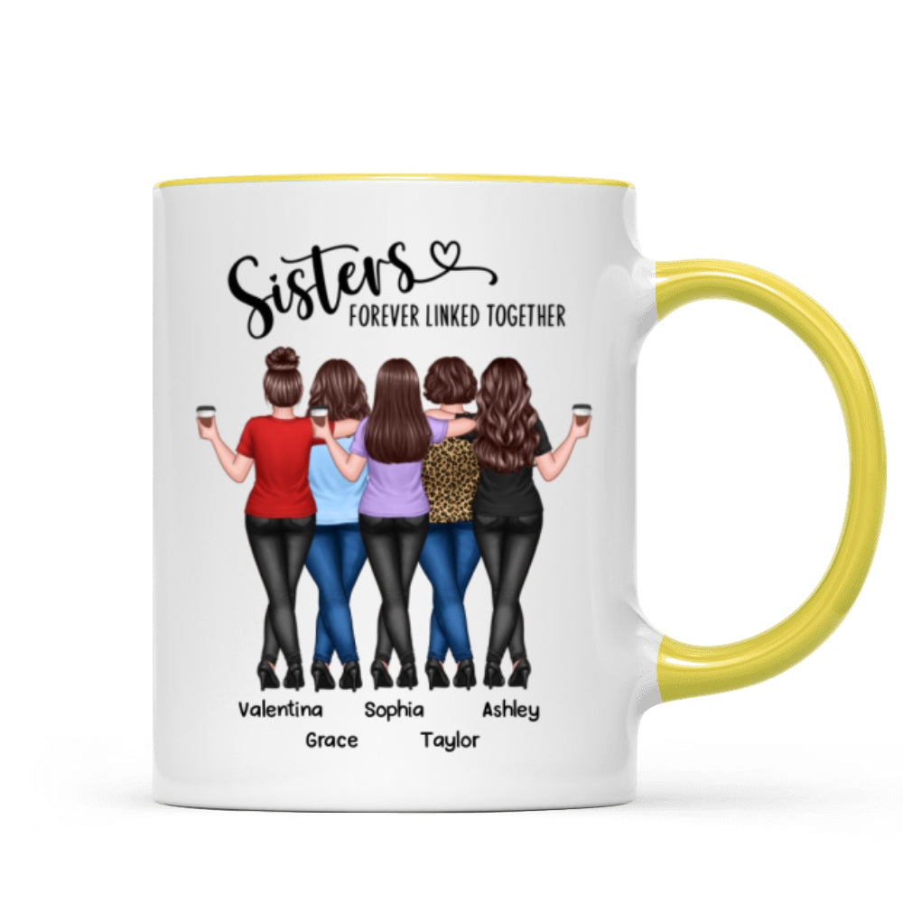 Back View Sisters Walking Forever Linked Together Personalized Mug, Gift For Sisters, Siblings