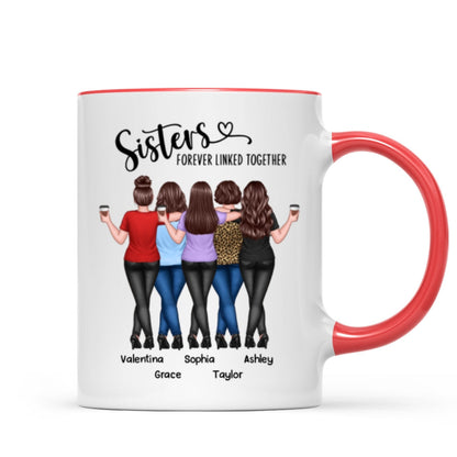 Back View Sisters Walking Forever Linked Together Personalized Mug, Gift For Sisters, Siblings