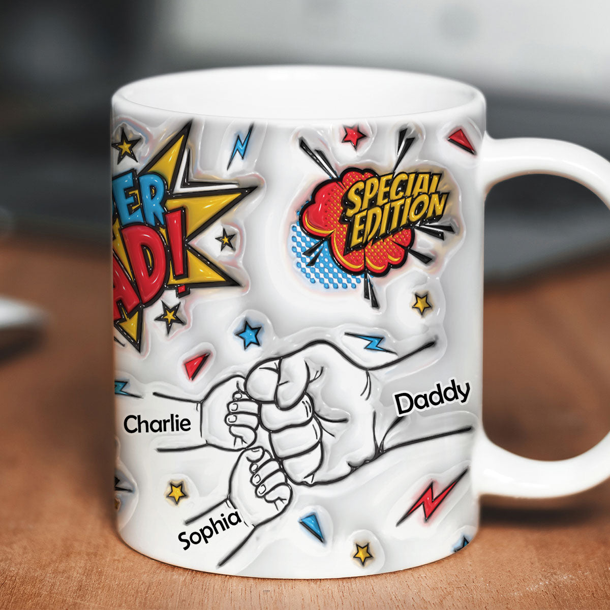 Best Dad Ever Fist Bump Personalized 3D Inflated Effect Mug, Father's Day Gift for Dad