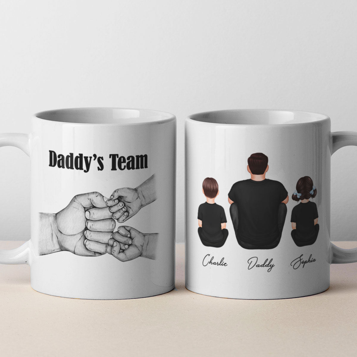 Dad Grandpa Team Fist Bump Sitting Back View Personalized Mug, Unique Father's Day Gift for Dad, Gift for Husband