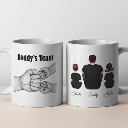 Dad Grandpa Team Fist Bump Sitting Back View Personalized Mug, Unique Father's Day Gift for Dad, Gift for Husband