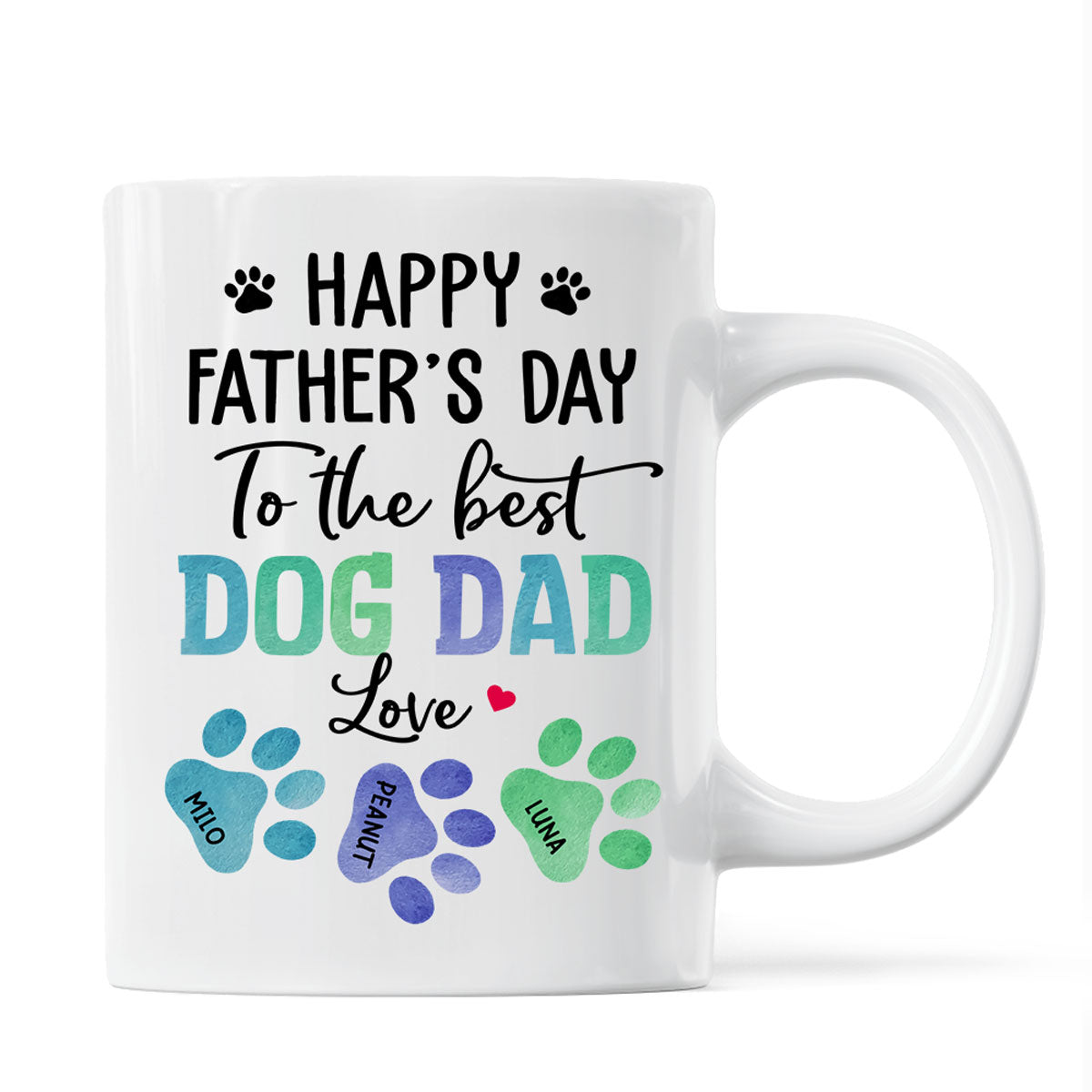 Happy Father's Day Best Dog Dad Watercolor Paws Personalized Mug