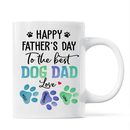 Happy Father's Day Best Dog Dad Watercolor Paws Personalized Mug