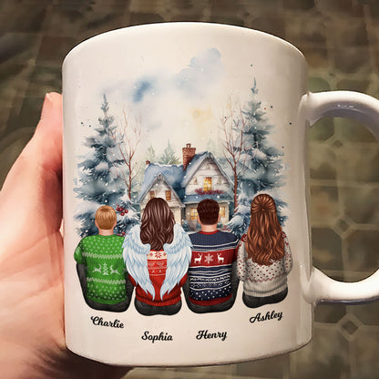 Brother Sisters Watercolor Christmas House Personalized Mug, Christmas Gift for Siblings