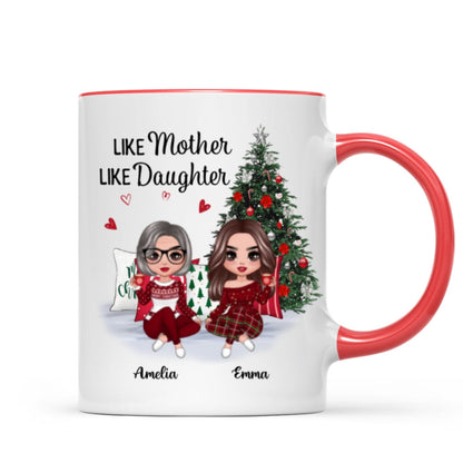 Doll Mother And Daughters Sitting Beside Christmas Tree Personalized Mug