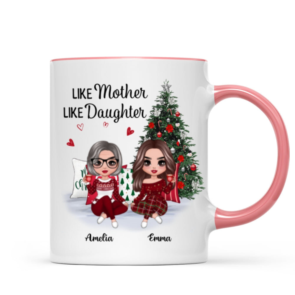 Doll Mother And Daughters Sitting Beside Christmas Tree Personalized Mug