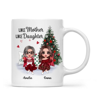 Doll Mother And Daughters Sitting Beside Christmas Tree Personalized Mug