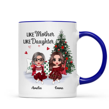 Doll Mother And Daughters Sitting Beside Christmas Tree Personalized Mug