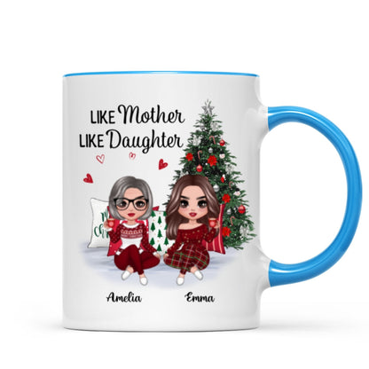 Doll Mother And Daughters Sitting Beside Christmas Tree Personalized Mug