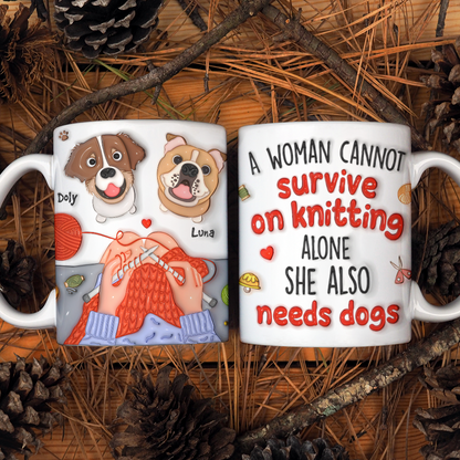 Personalized Gifts For Knitting Dog Lady Coffee Mug, Cute Inflated Effect 02qhpu060924