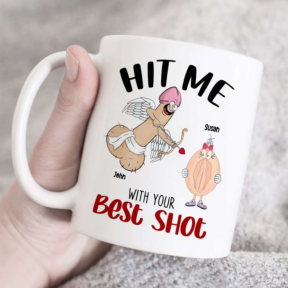 Hit Me With Your Best Shot, Valentine Funny Couple White Mug