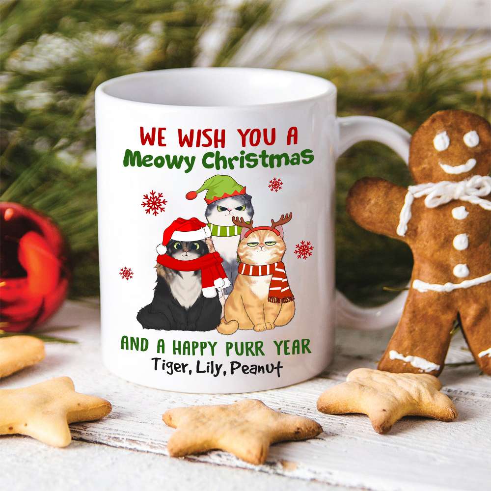 We Wish You a Meowy Christmas And A Happy Purr Year, Personalized Cat Christmas Mug, Christmas Gift