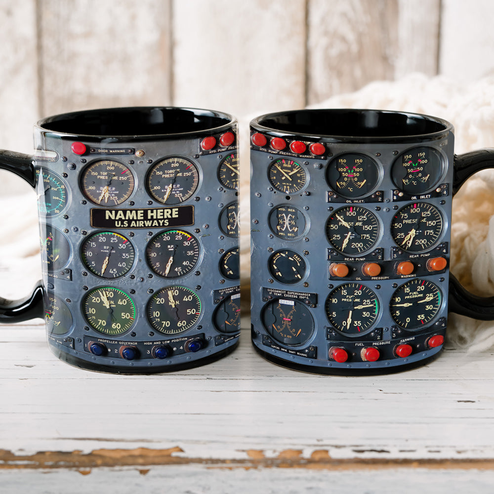Flight Instruments Panel Cup, Custom Name Pilot Black Mug (AP0402)