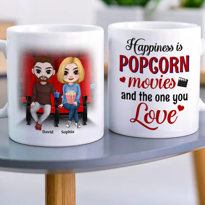 Happiness Is Popcorn Movies And The One You, Couple Cinema White Mug