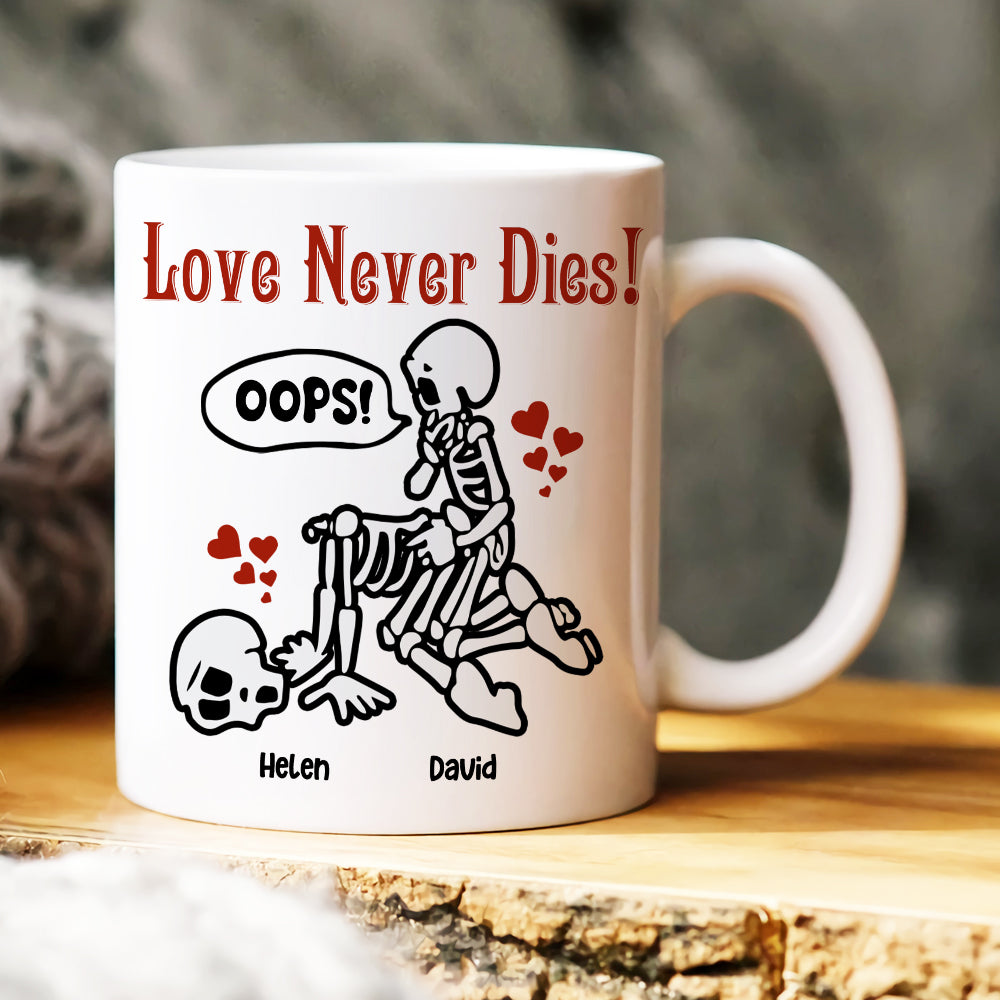 Love Never Dies-Skeleton Couple- Personalized White Mug