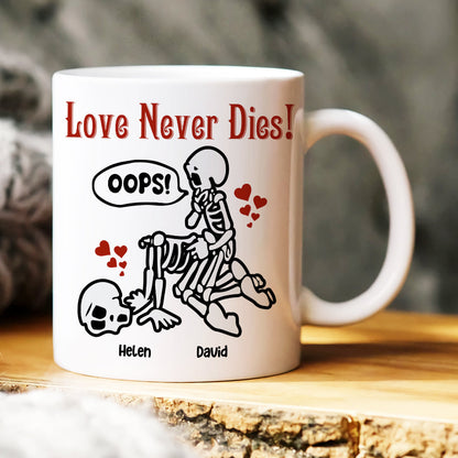 Love Never Dies-Skeleton Couple- Personalized White Mug