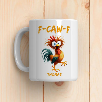 Personalized White Ceramic Mug with Funny Chicken Illustration, Unique Custom Gift for Coworker, Morning Coffee Mood Booster