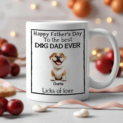 Happy Father's Day Mug Cartoon Dogs Sitting Together with Licks of Love Personalized Gift for Dog Dads
