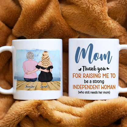 Mom, Thank You For Raising Me, Gift For Mom, Personalized Mug, Mom And Daughter Sitting Mug, Mother's Day Gift