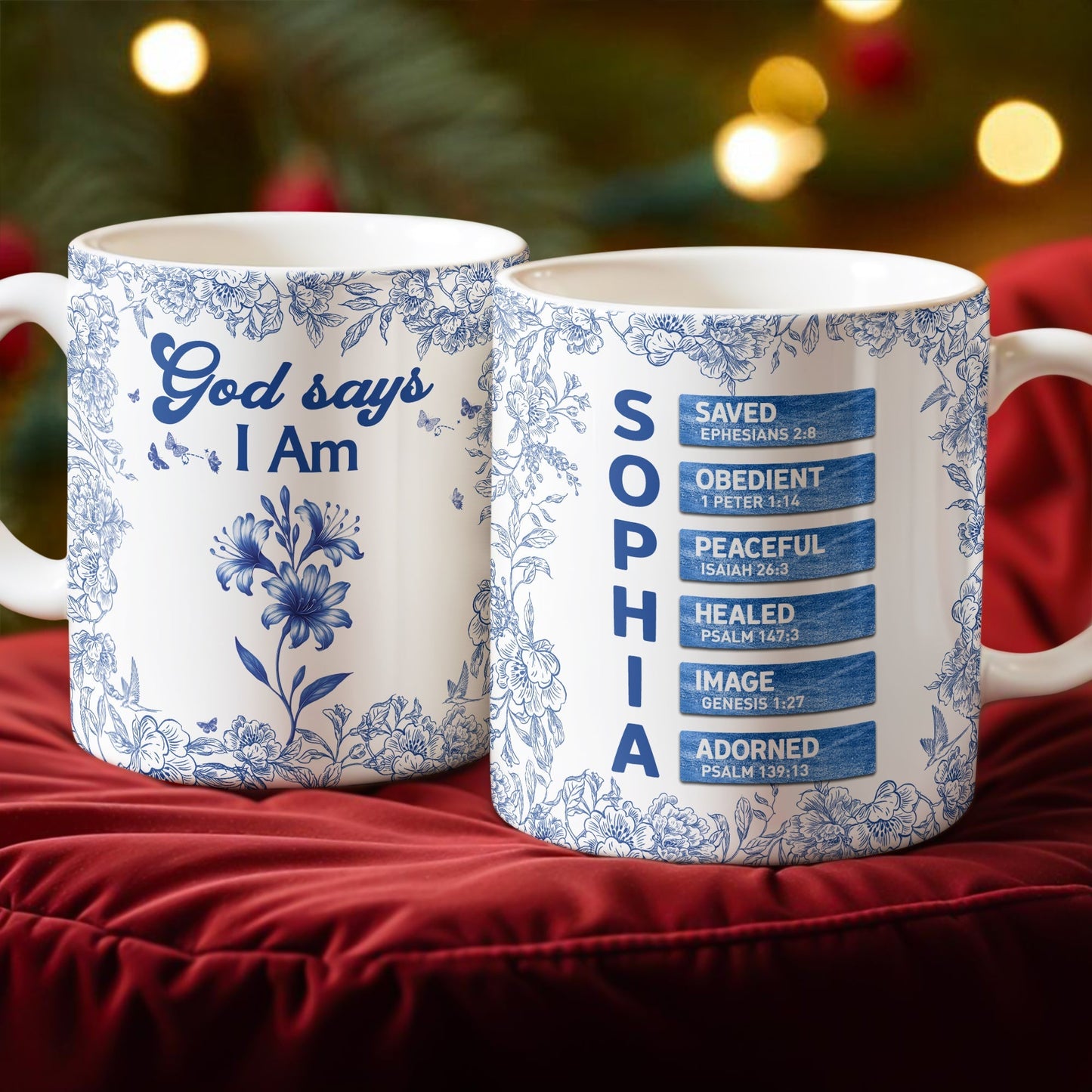 Custom Name Letter And Flower Toile De Jouy Style God Says I Am Print Full Mug LM32 895397
