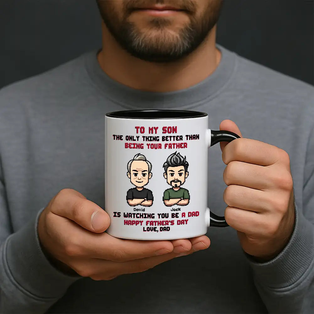 To My Son Pixel Style Mug Watching You Be a Dad Heartfelt White Ceramic Mug