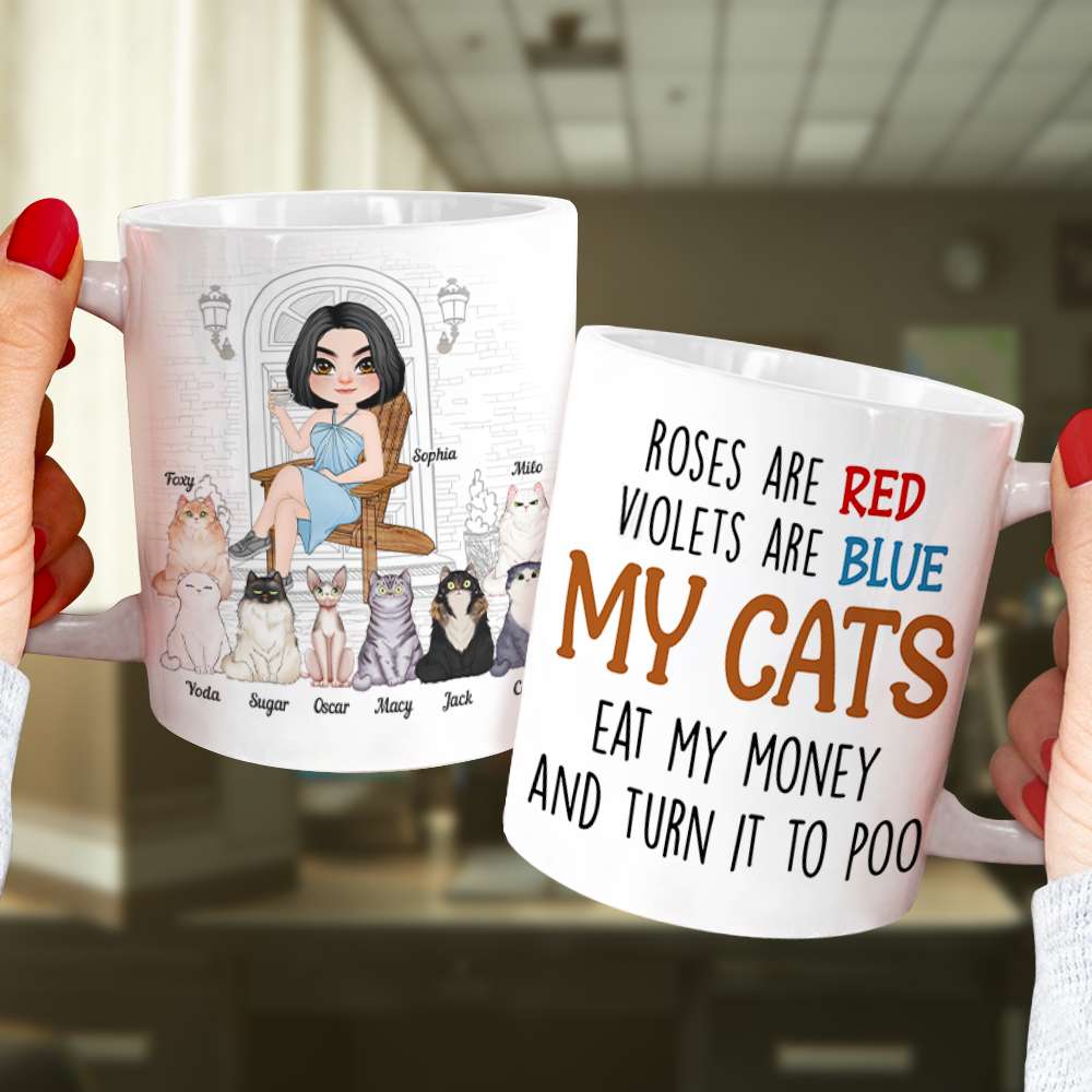 My Cats Eat My Money And Turn It To Poo, Dad Mom Pet Lover Personalized Coffee Mug White Mug, Gift For Dad Mom