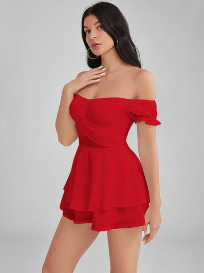 GLENDALE Satin Ruffle Strapless Mini Dress