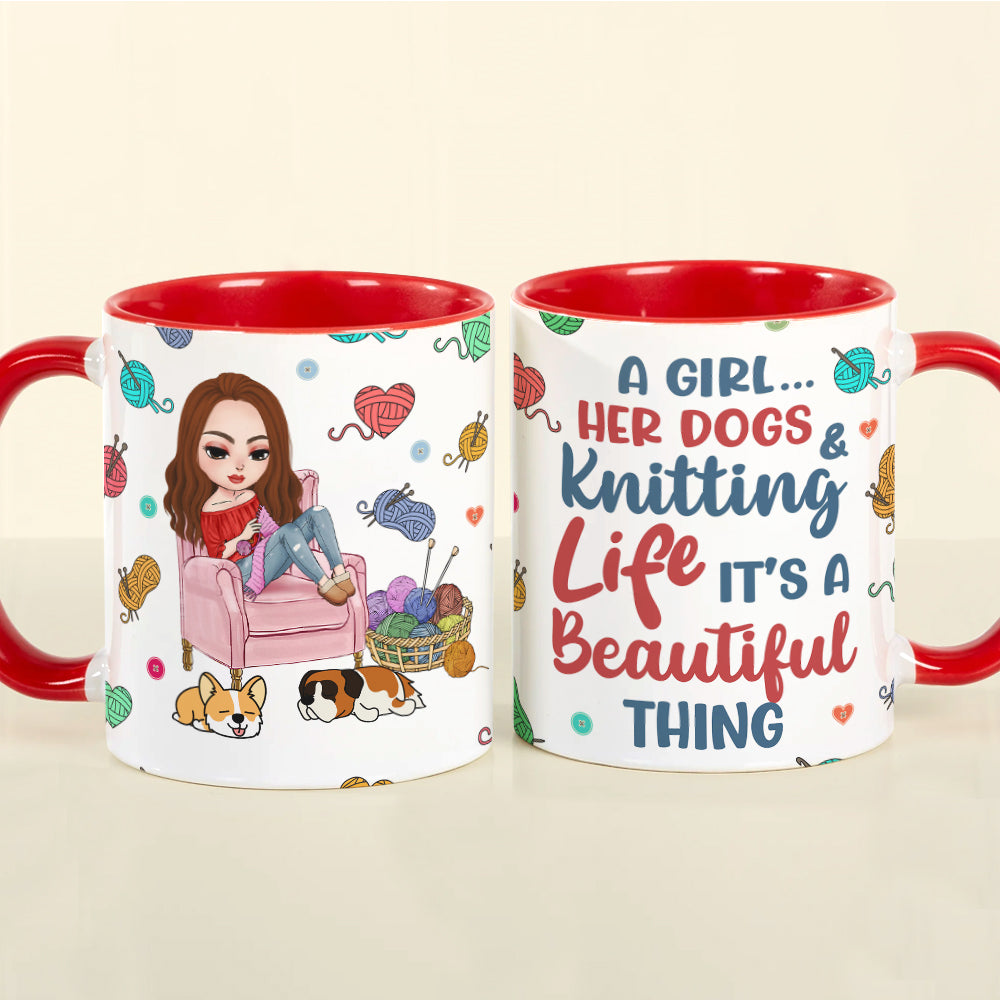 Personalized Gifts For Knitting Lover Accent Mug Women Sitting Knitting With Dog 04XQPU010824HH