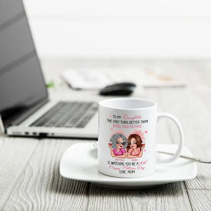 To My Daughter Personalized Ceramic Mug , Perfect Gift for Mother and Daughter, Featuring a Fun Design with Winking Characters