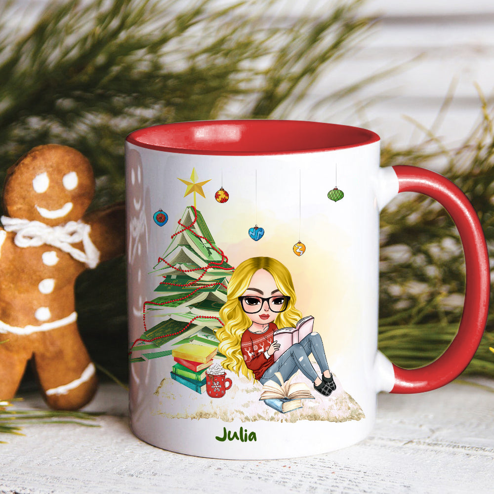I Just Want To Drink Hot Cocoa And Read Books, Gift For Book Lover, Personalized Coffee Mug, Christmas Girl Reading Books Mug, Christmas Gift