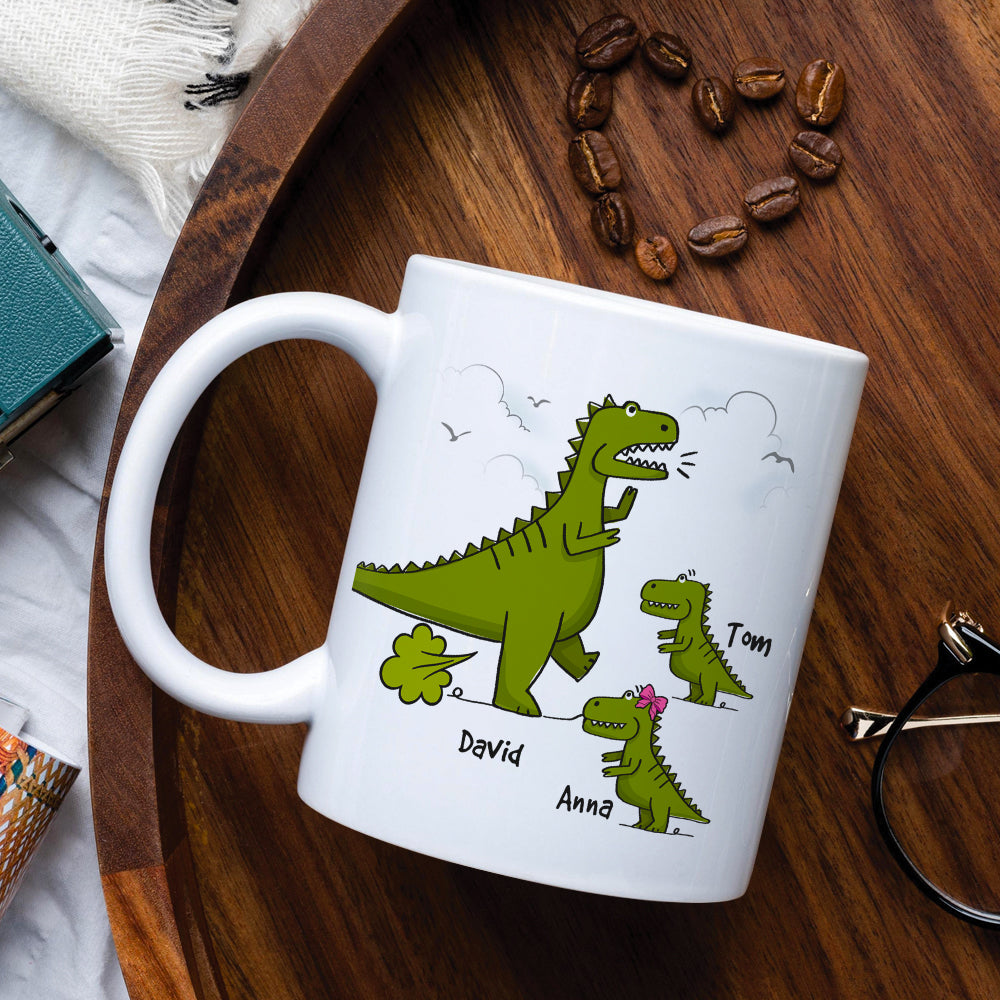 Happy Father's Day To The Master Of Dad Jokes, Personalized Mug, Gift For Dad, Father's Day Gift, Dinosaur Dad And Kids Mug
