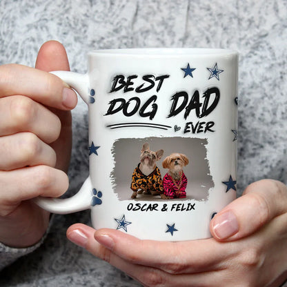 Custom Photo Best Dog Dad Line - Personalized 3D Inflated Effect Ceramic Mug - Gift For Dog Lovers | NA94