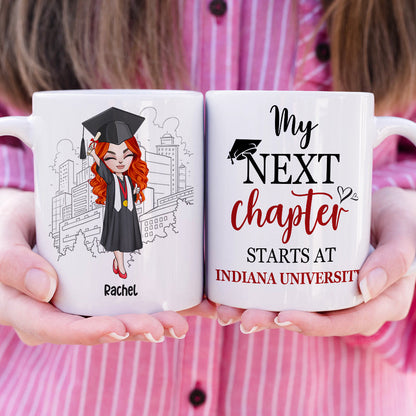 My Next Chapter Starts At University - Personalized White Mug - Chibi Graduation Front View