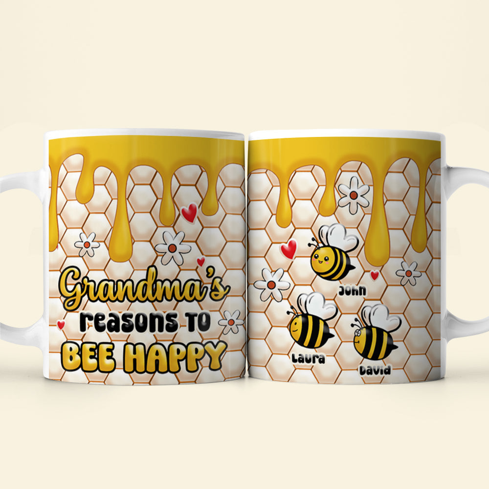 Grandma's Reasons To Bee Happy, Personalized Mug, Gifts For Grandma