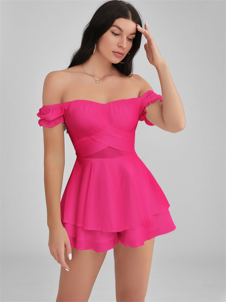 GLENDALE Satin Ruffle Strapless Mini Dress
