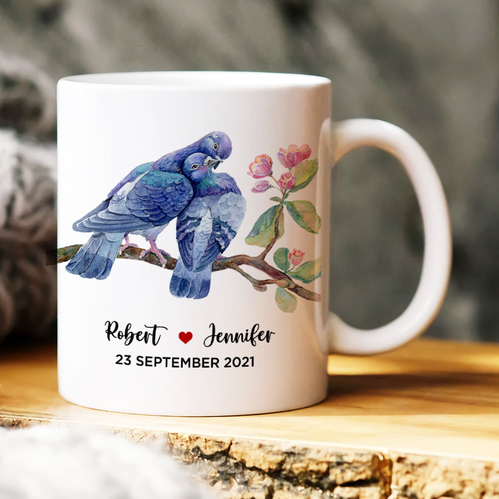 Dove Couple Personalized White Mug, Gift For Lover