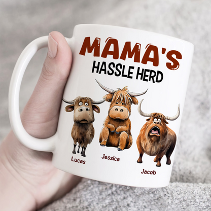 Personalized Gifts For Mom Coffee Mug, Funny Highland Cow Hassle Herd 01qhpu180125