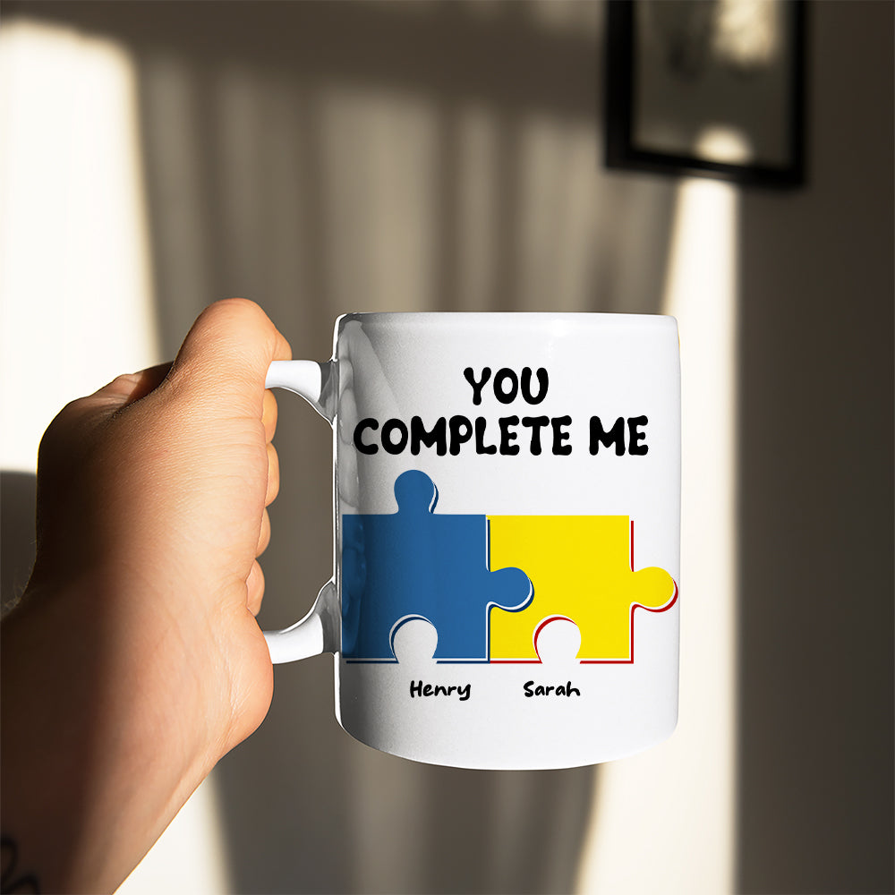 Funny Couple You Complete Me Puzzle, Personalized White Mug, Gift For Couple