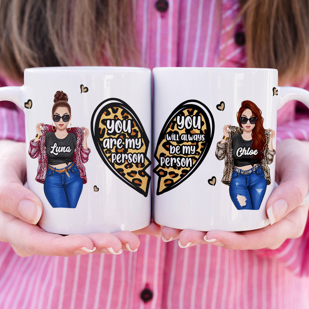 Personalized Badass Women Coffee Mug - You Are My Person - Heart Shape & Leopard Pattern