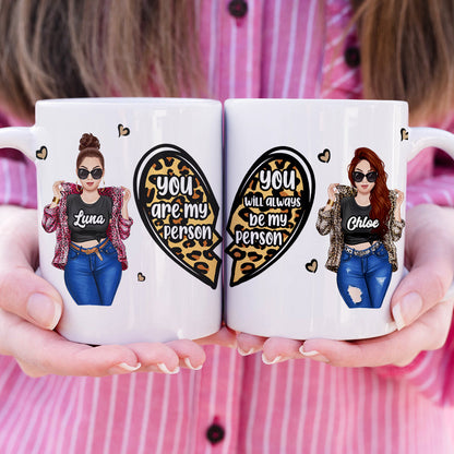 Personalized Badass Women Coffee Mug - You Are My Person - Heart Shape & Leopard Pattern