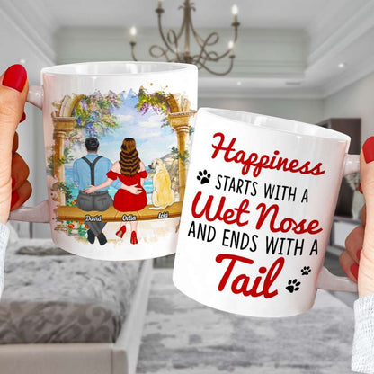 Happiness Starts With A Wet Nose, Personalized Mug, Gift For Couple