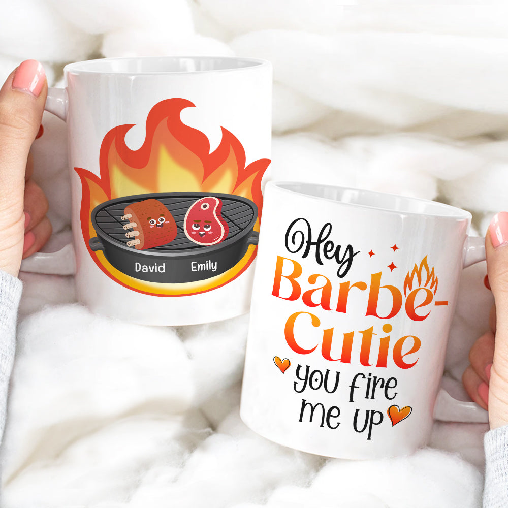 Couple BBQ Hey Barbe-Cutie You Fire Me Up, Personalized Coffee Mug, Funny Couple BBQ Party, Gift For Her/Him