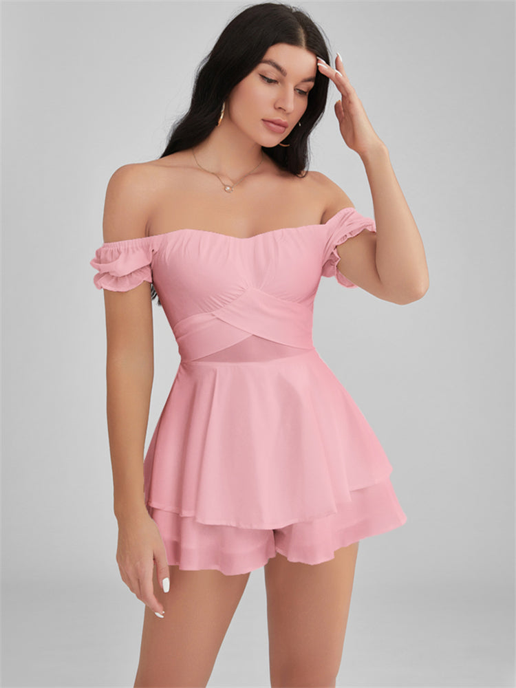 GLENDALE Satin Ruffle Strapless Mini Dress