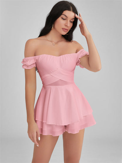 GLENDALE Satin Ruffle Strapless Mini Dress